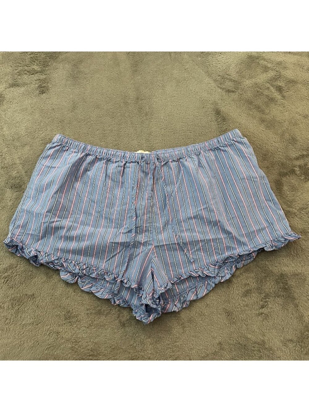 Gap Love Cotton Boxer Shorts Women's size XL Poplin Ruffle Pull On Blue Stripe
